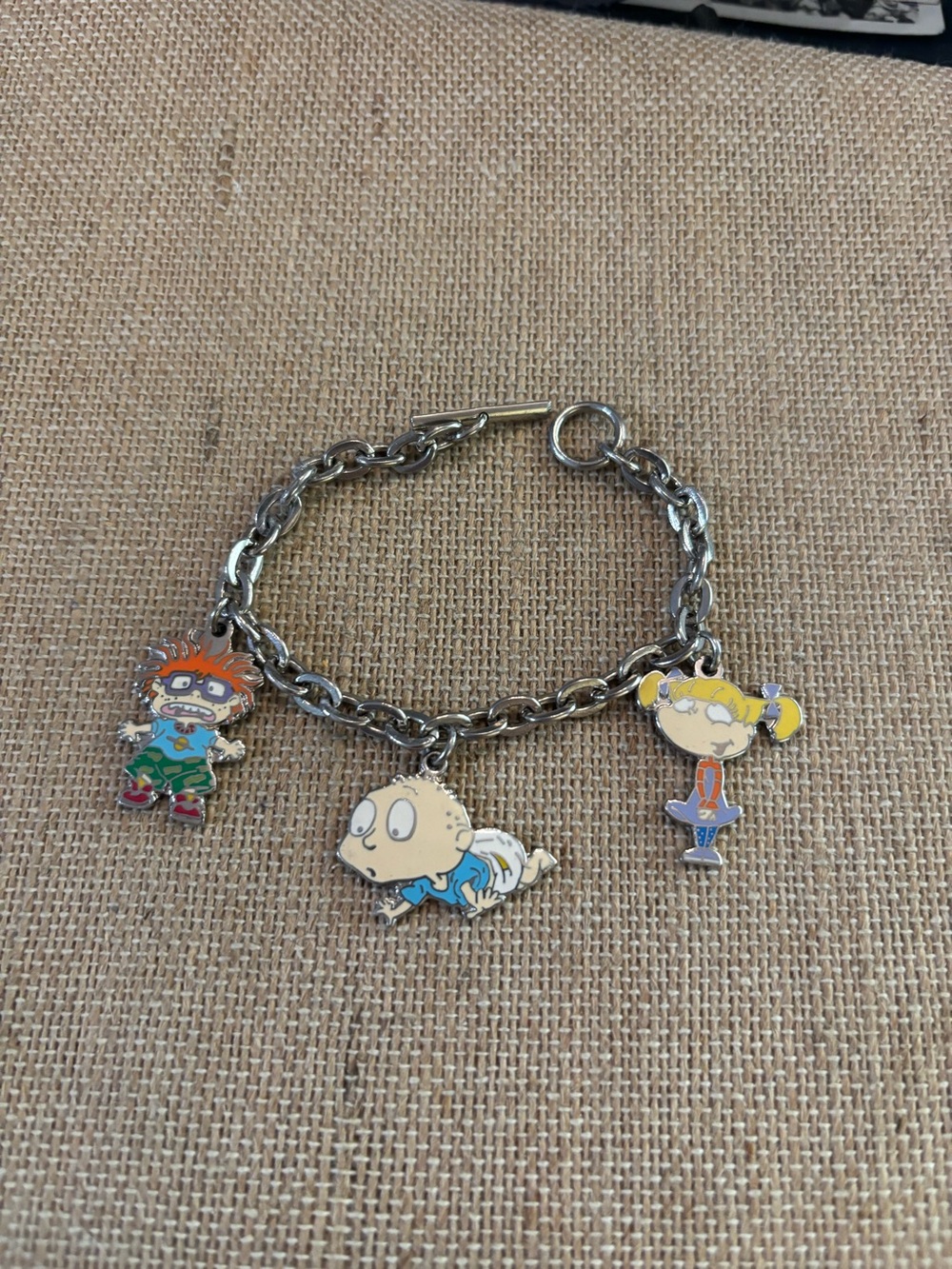 Vintage 90's Rugrats Nickelodeon Silver Tone Bracelet Chucky Tommy Angelica 6”